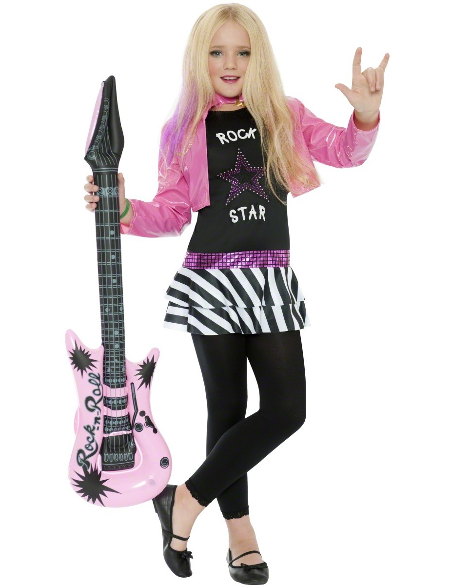 80er Rockstar Popstar Mädchen Kinderkostüm pink-schwarz-weiss von SMIFFY'S