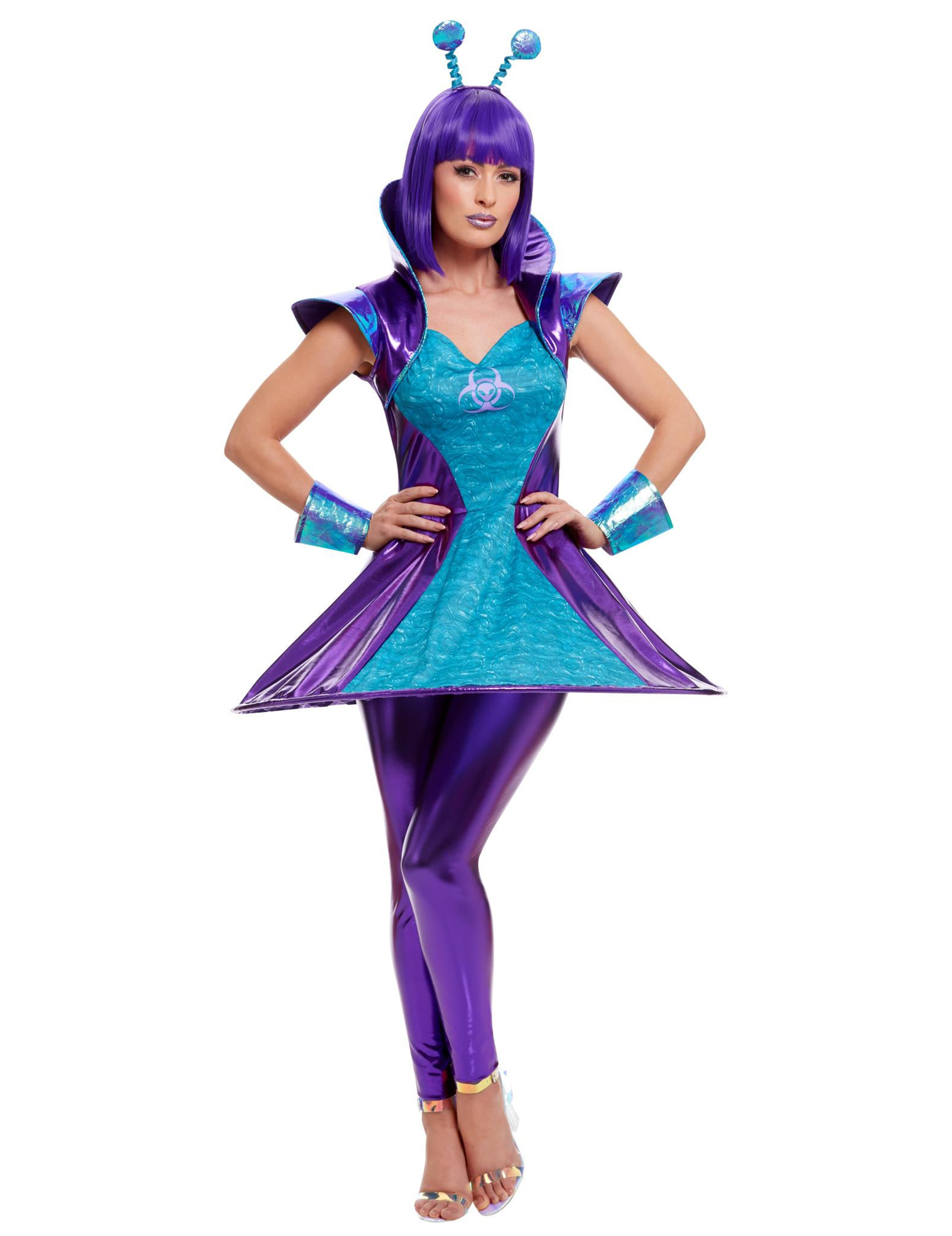 Alien-Kostüm für Damen blau-violett Alien-Kostüm für Damen blau-violett von SMIFFY'S