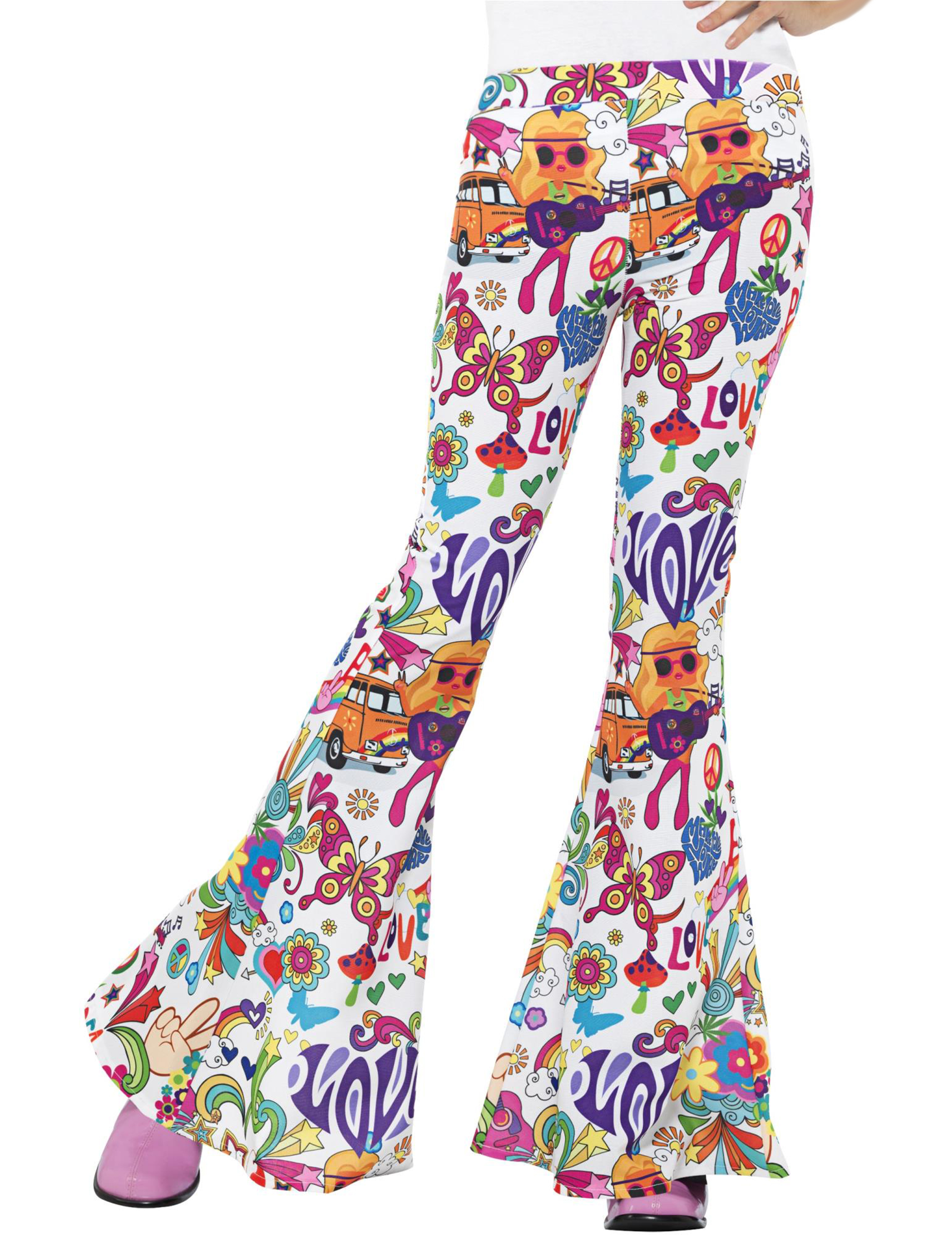 Auffällige Hippie-Schlaghose 60er-Hose weiss-bunt Auffällige Hippie-Schlaghose 60er-Hose weiss-bunt von SMIFFY'S