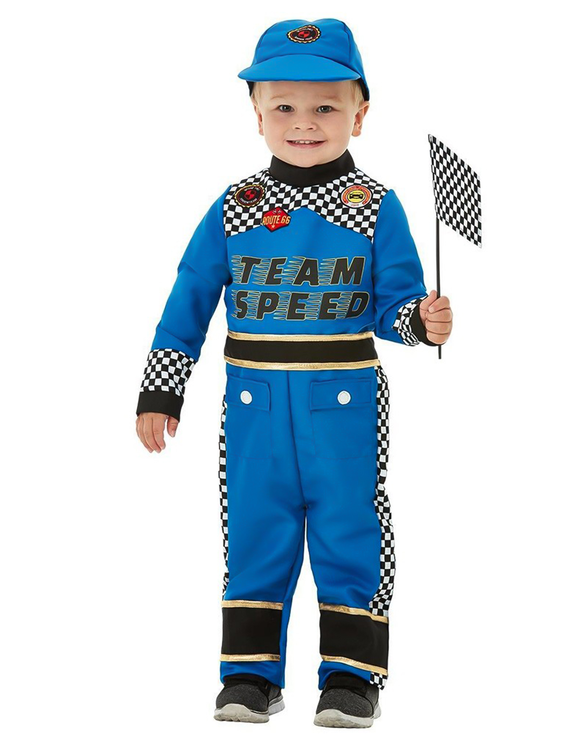 Baby-Rennfahrer Karneval-Kostüm blau-schwarz-weiss von SMIFFY'S