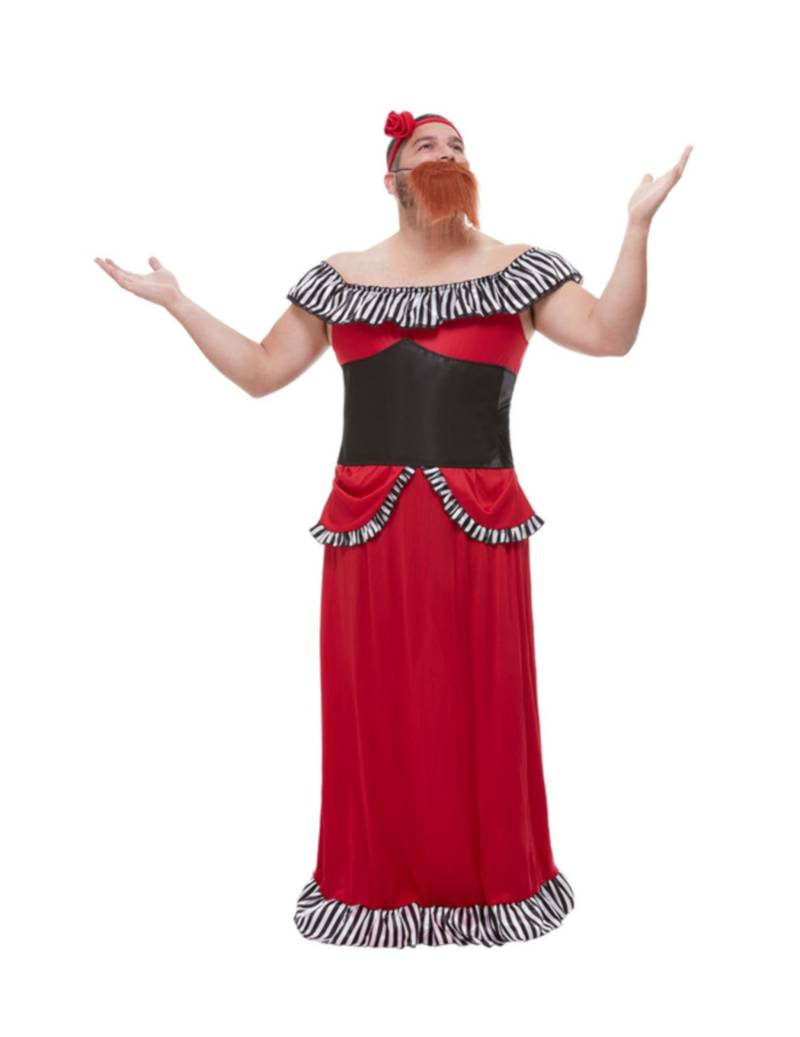 Bärtiges Frauen-Kostüm für Herren Zirkus-Kostüm Fasching rot von SMIFFY'S