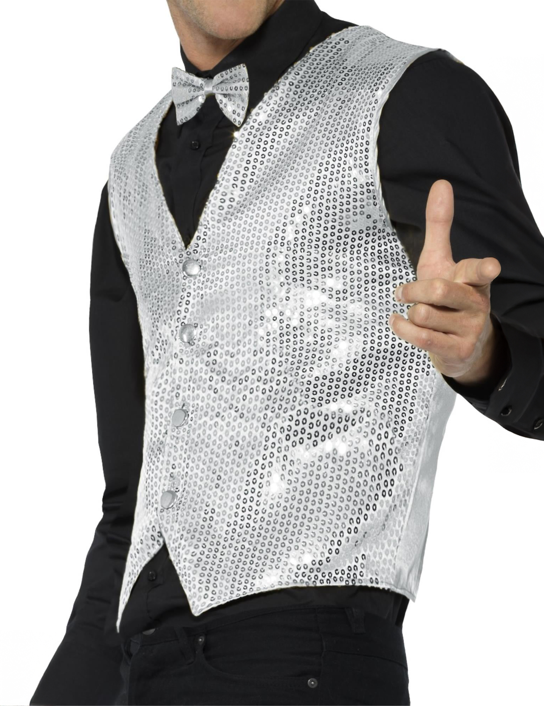 Disco-Weste Paillettenweste für Herren silber Disco-Weste Paillettenweste für Herren silber von SMIFFY'S
