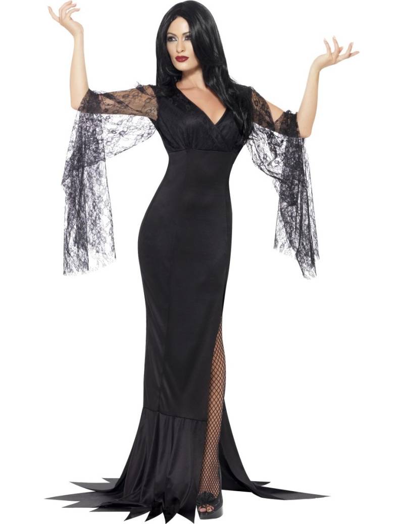Elegante Gothic-Hexe Halloween-Damenkostüm schwarz von SMIFFY'S