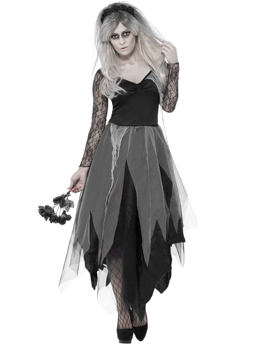 Finstere Geisterbraut Halloween-Kostüm für Damen schwarz-grau von SMIFFY'S
