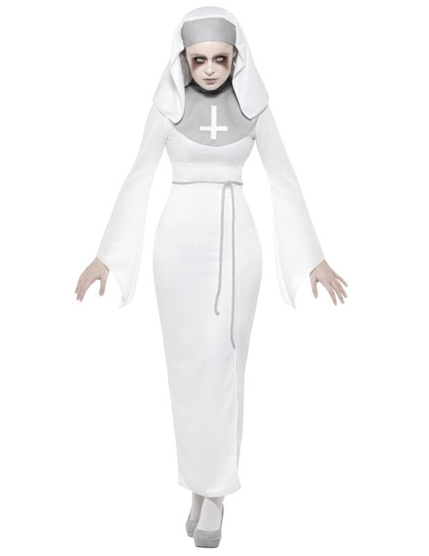 Geister-Nonne Damenkostüm Halloween weiss-grau von SMIFFY'S