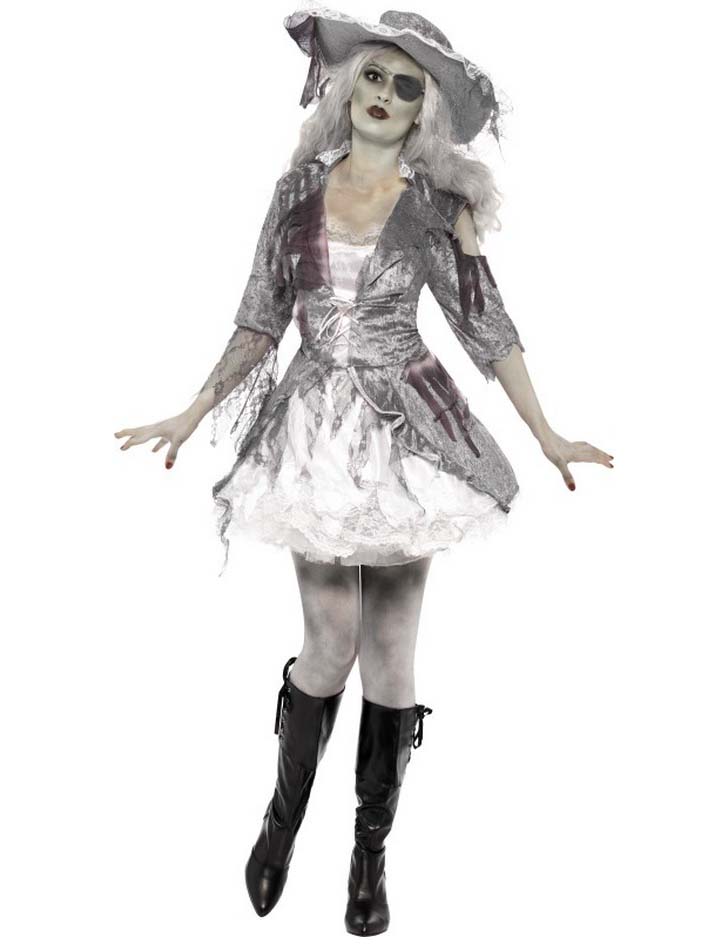Geister-Piratin Freibeuterin Halloween Damenkostüm grau-weiss Geister-Piratin Freibeuterin Halloween Damenkostüm grau-weiss von SMIFFY'S