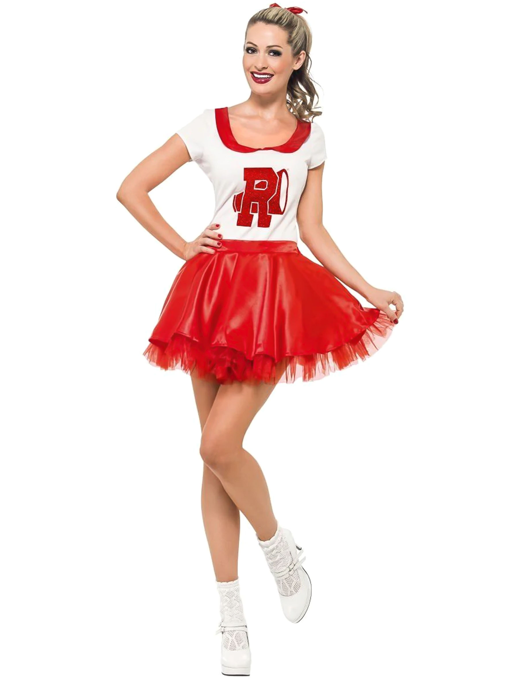 Grease-Kostüm für Damen Cheerleader Sandy-Kostüm rot-weiss von SMIFFY'S