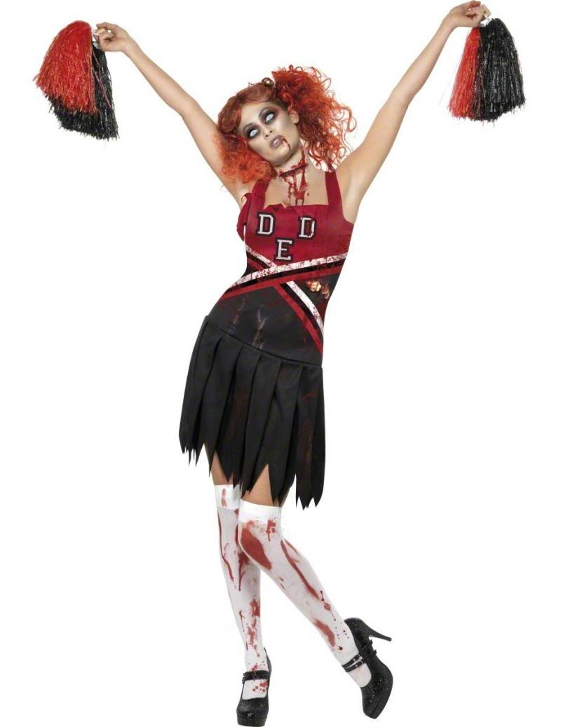 High School Horror Zombie Cheerleader Halloween Damenkostüm schwarz-rot von SMIFFY'S