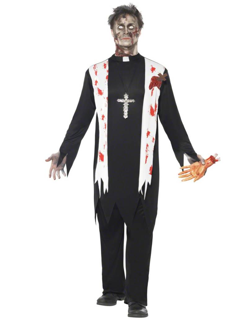 Horror Zombie Priester Pfarrer Halloween Kostüm schwarz-weiss-rot von SMIFFY'S