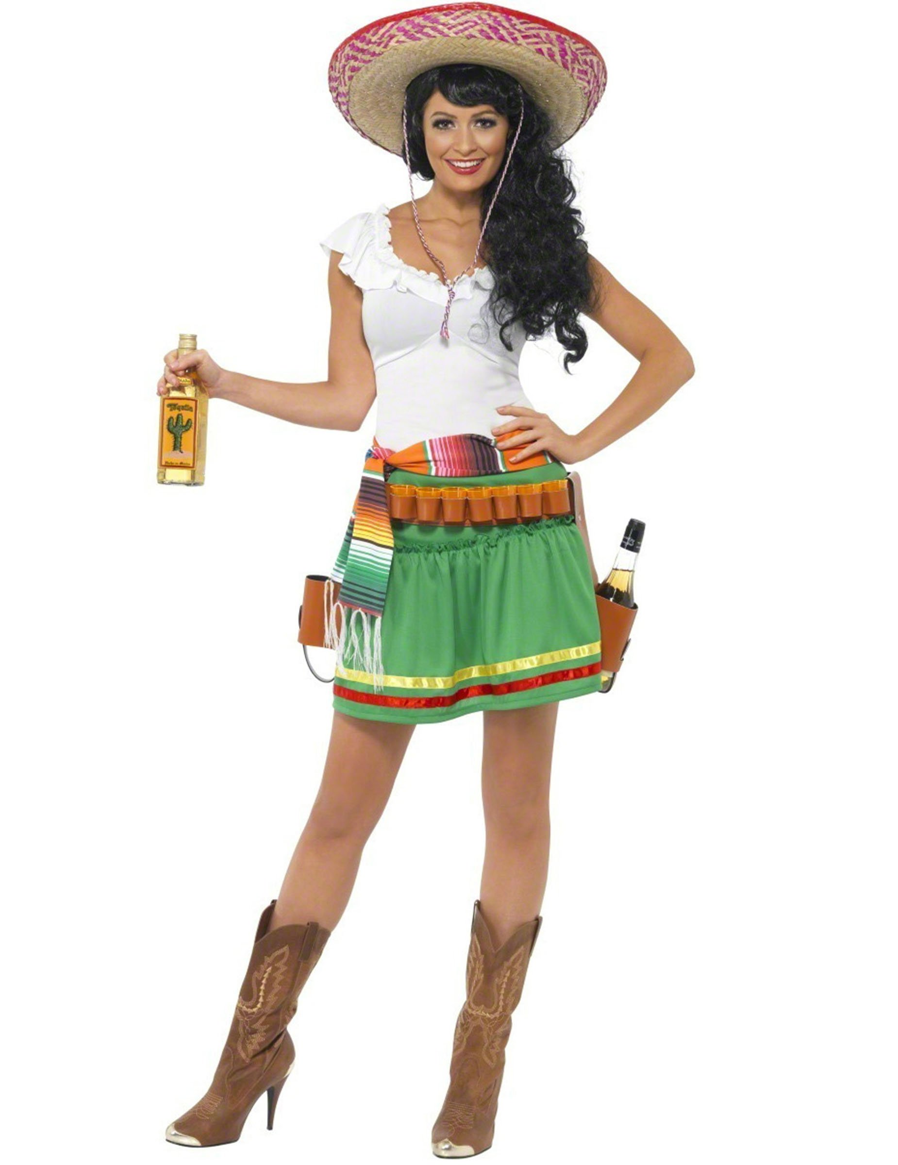 Mexikanerin Tequila Damenkostüm weiss-grün von SMIFFY'S