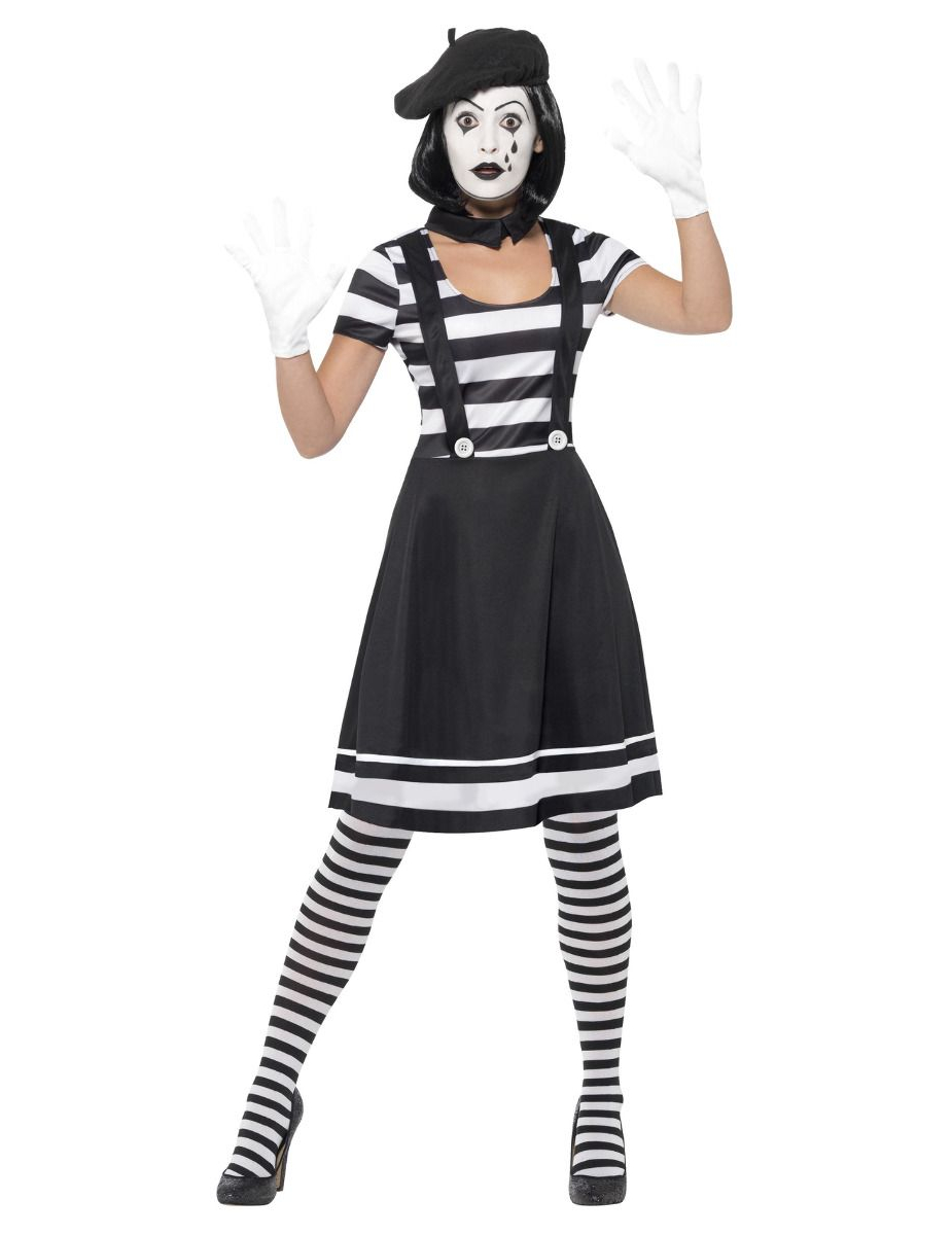 Mimen-Kostüm für Damen Faschingskostüm schwarz-weiss von SMIFFY'S