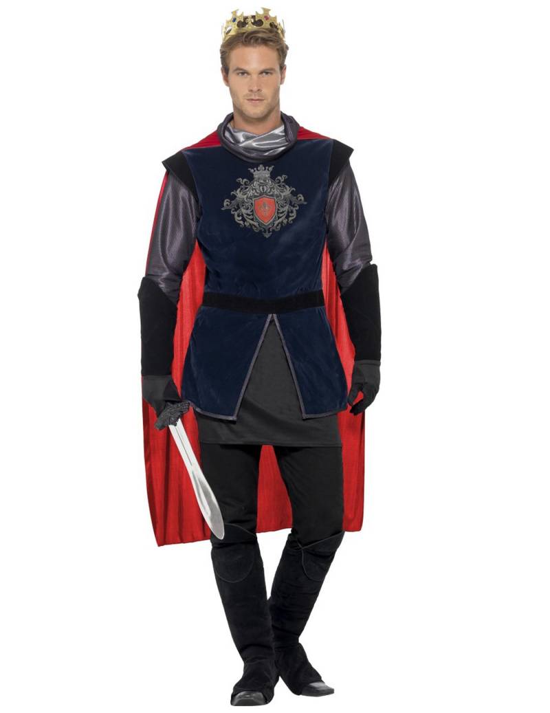 Mittelalterlicher König Deluxe Kostüm schwarz-silber-rot von SMIFFY'S