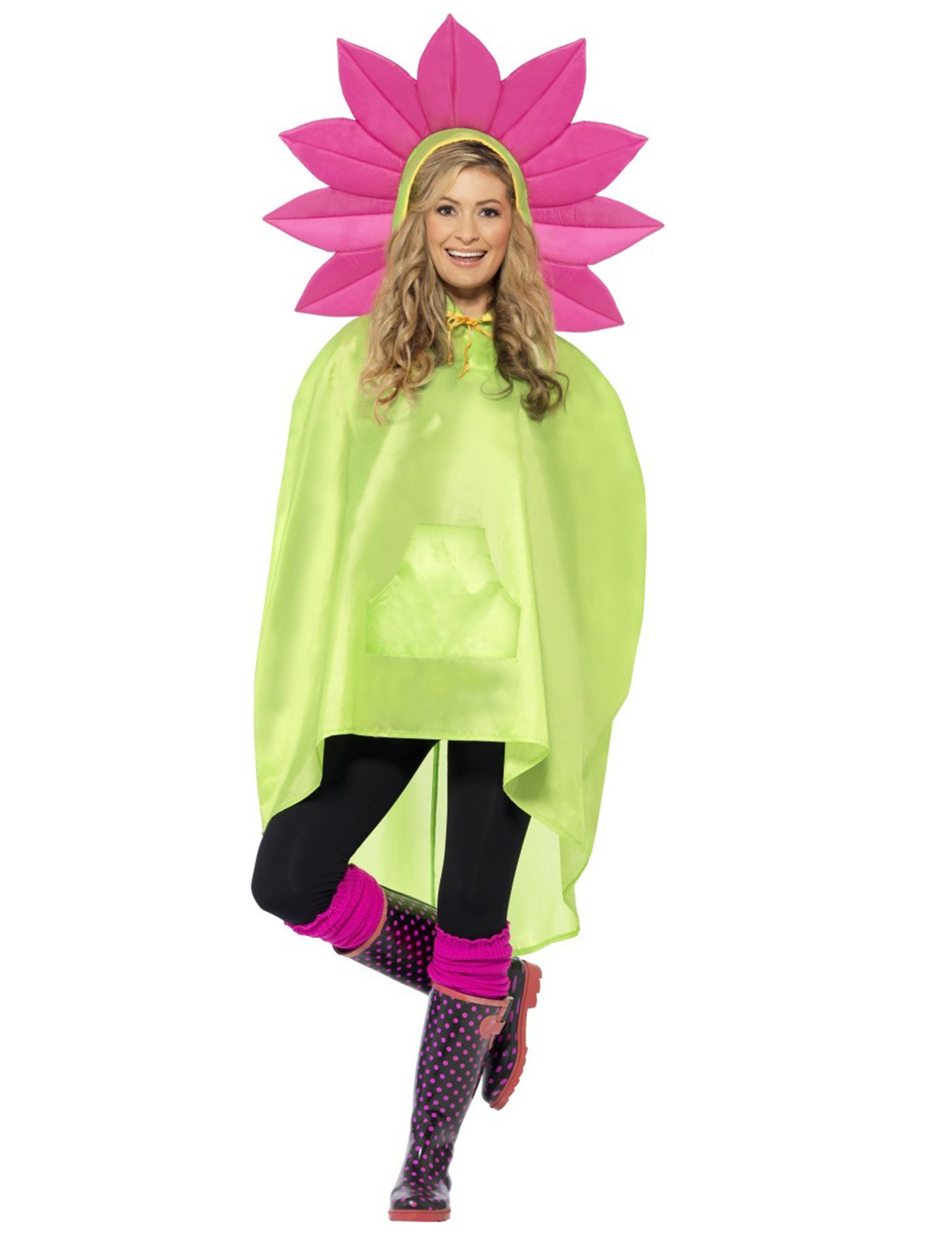 Party Poncho Blume grün-pink von SMIFFY'S