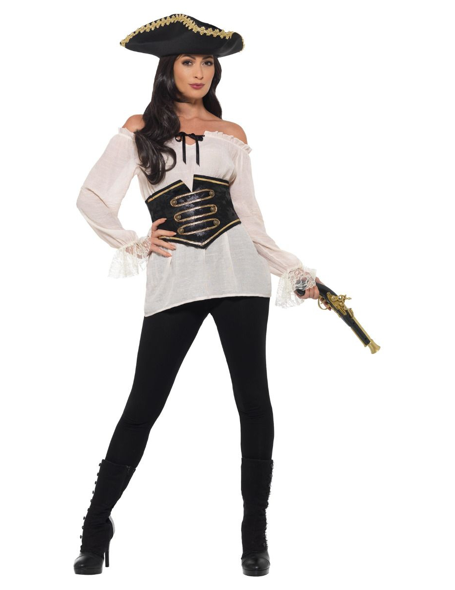 Piratenbluse für Damen mit Gürtel Karnevalskostüm weiss Piratenbluse für Damen mit Gürtel Karnevalskostüm weiss von SMIFFY'S