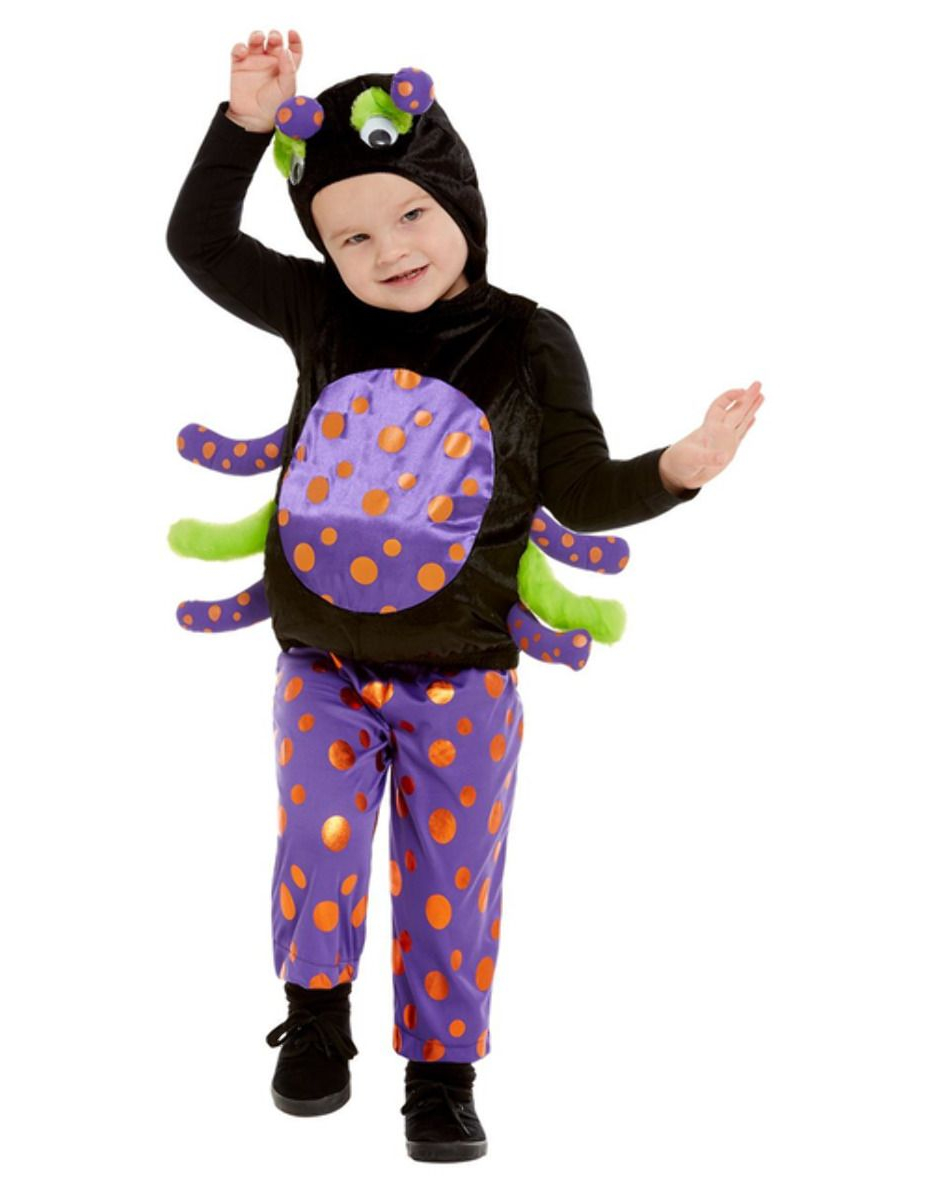 Plüschiges Spinnen-Kostüm für Kinder Halloween-Kostüm schwarz-lila von SMIFFY'S