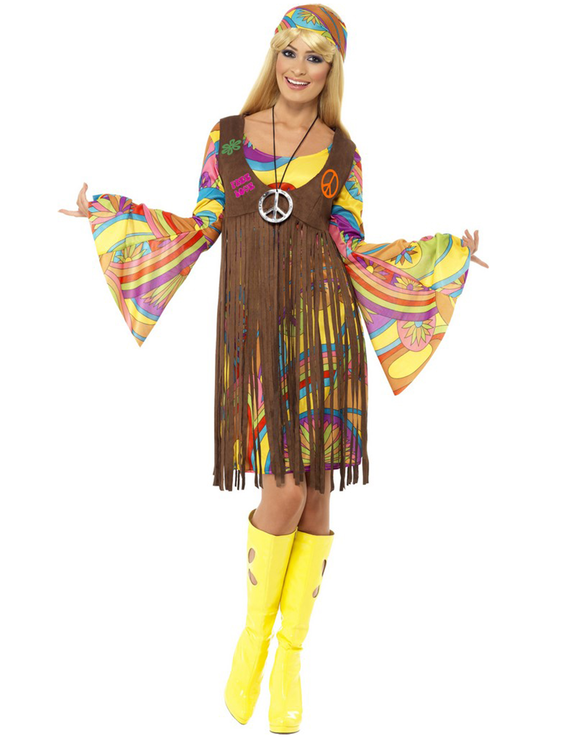 Retro Damenkostüm Hippie bunt Retro Damenkostüm Hippie bunt von SMIFFY'S