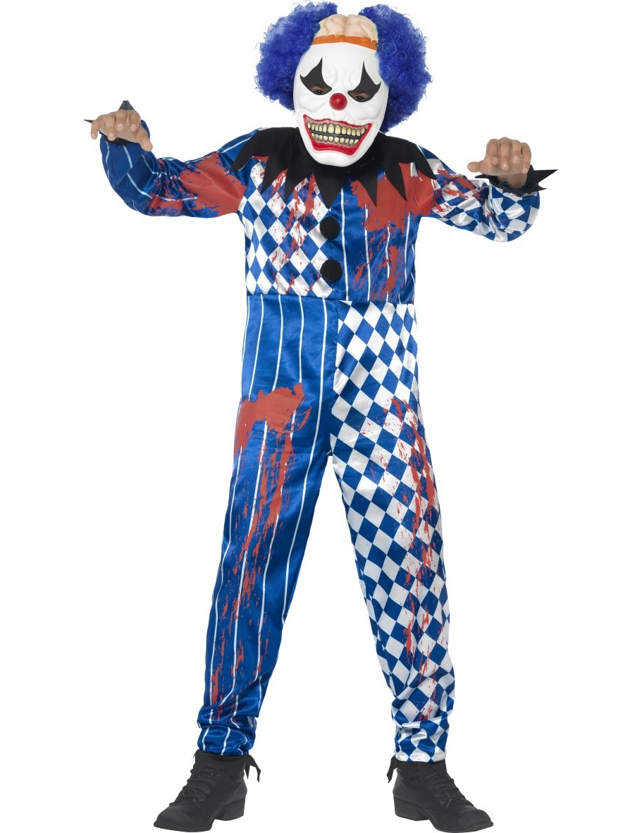 Schauriger Clown Halloween Kinderkostüm mit Maske weiss-blau-rot von SMIFFY'S