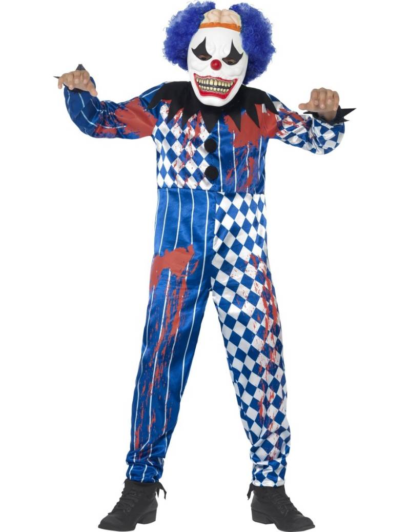 Schauriger Clown Halloween Kinderkostüm mit Maske weiss-blau-rot von SMIFFY'S