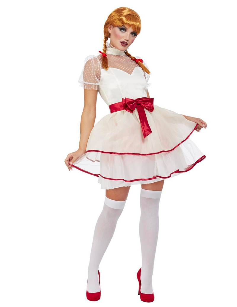 Schauriges Porzellan-Puppen-Kostüm für Damen Halloweenkostüm weiss-rot von SMIFFY'S