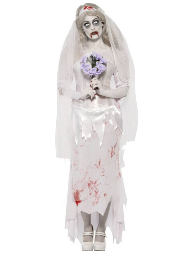 Zombie Braut Halloween Damenkostüm weiss-rot von SMIFFY'S