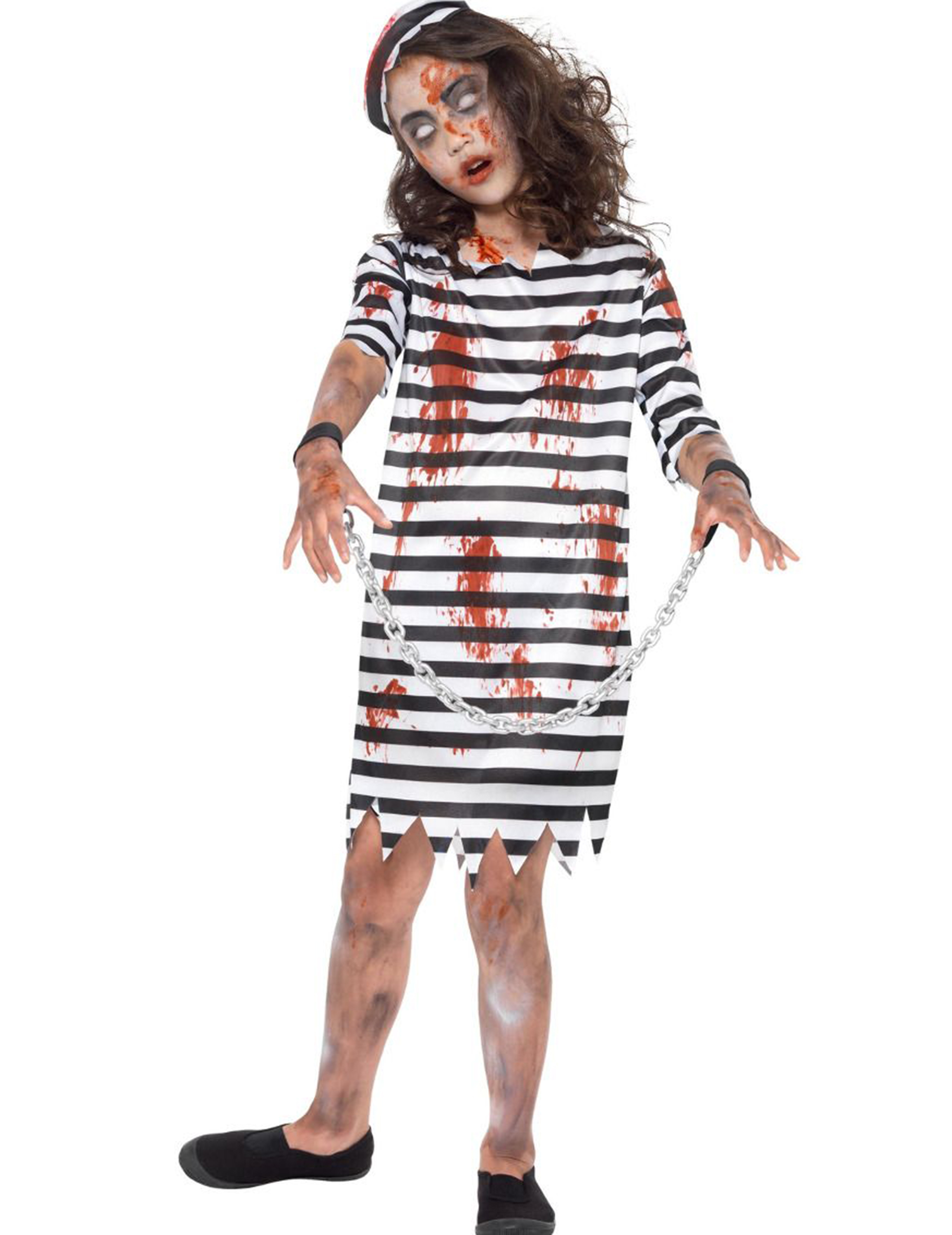 Zombie-Gefangenenkostüm für Mädchen Halloween-Kostüm schwarz-weiss von SMIFFY'S