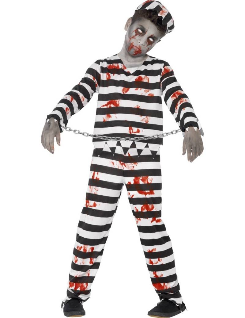 Zombie Gefangener Sträfling Halloween Kinderkostüm schwarz-weiss-rot von SMIFFY'S