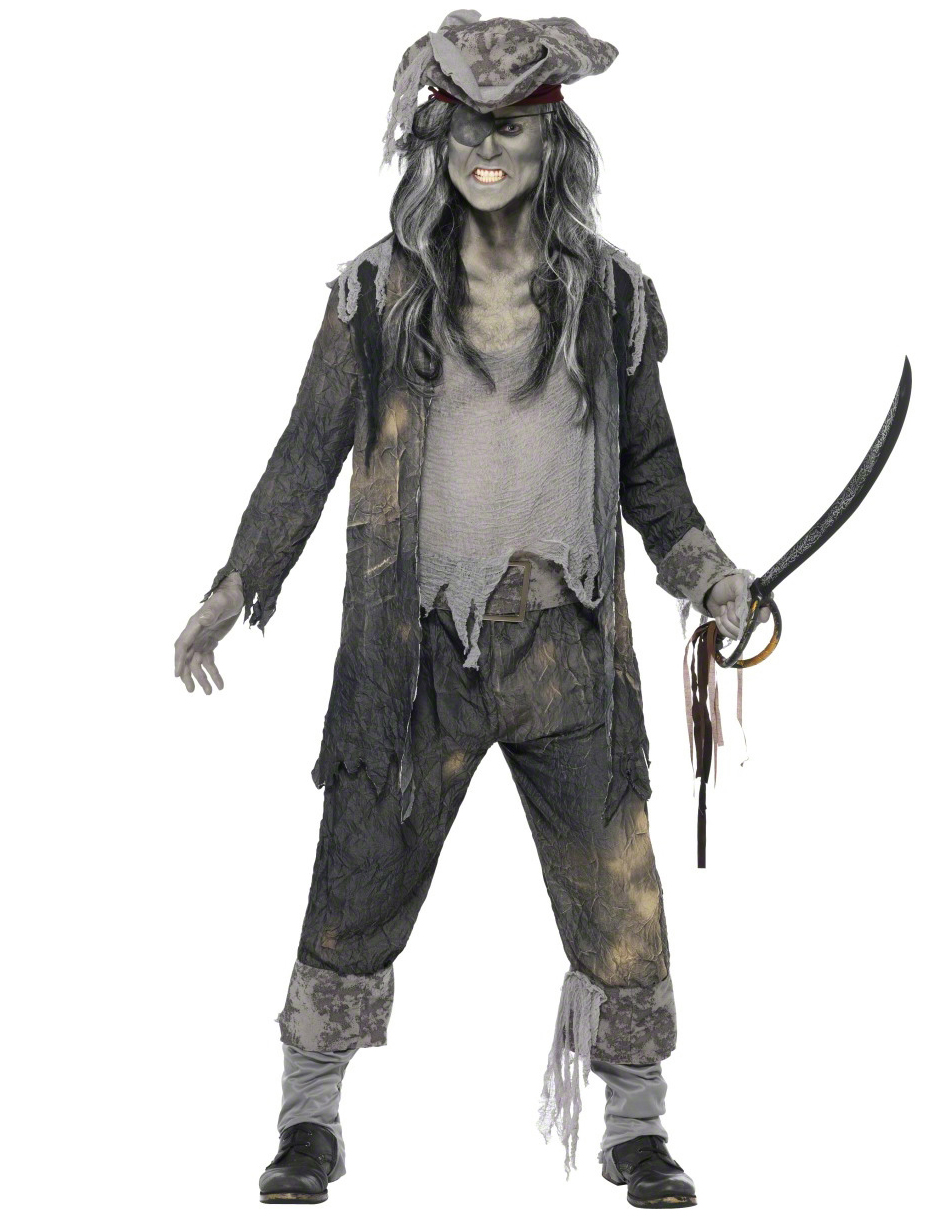 Zombie Geister Pirat Halloween Kostüm grau von SMIFFY'S