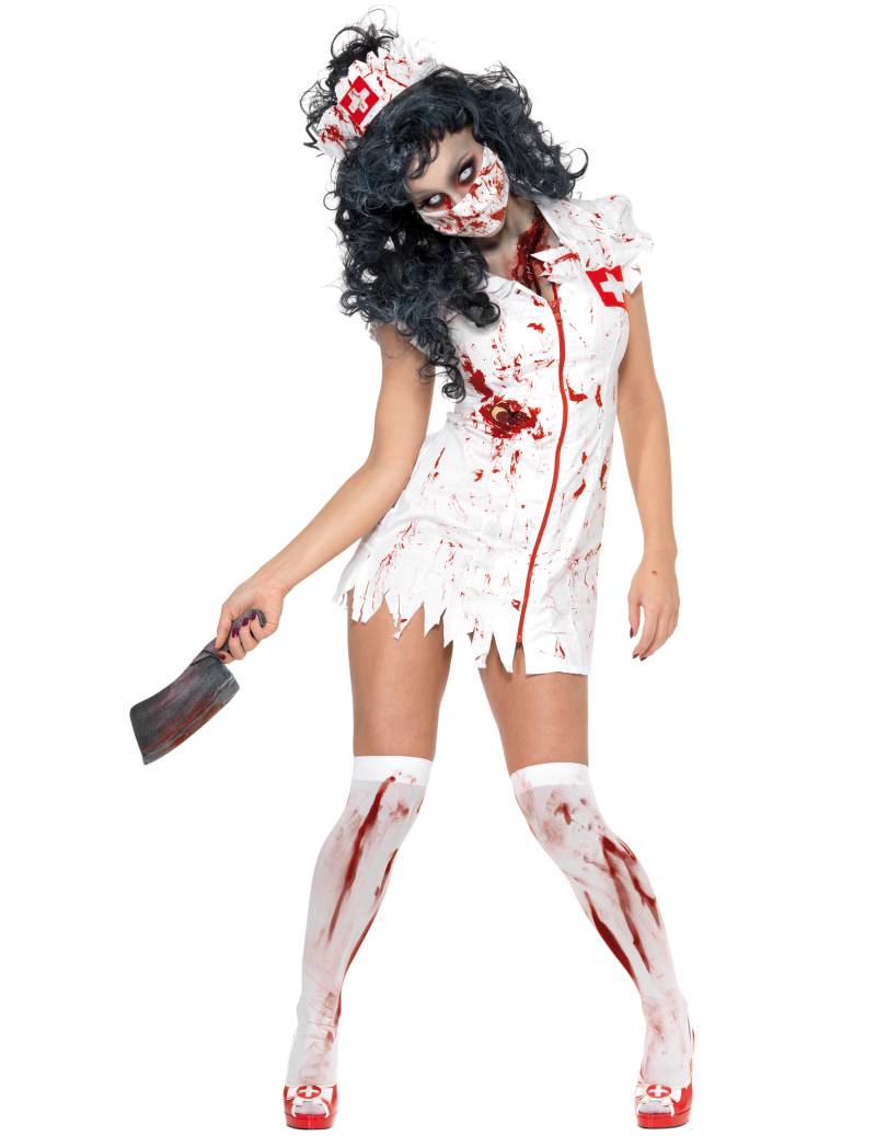 Zombie-Krankenschwester-Damenkostüm Halloween weiss-rot von BCI