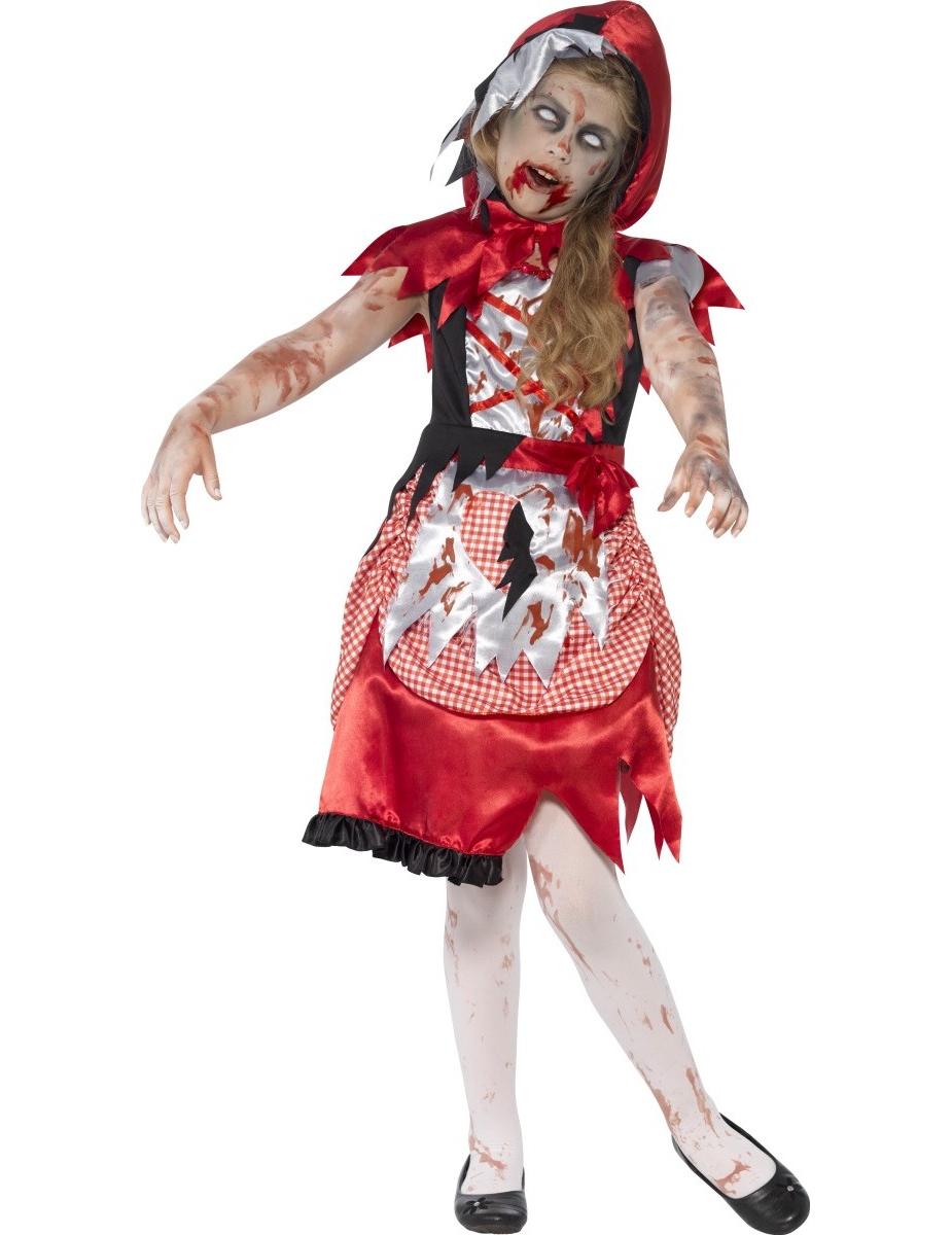 Zombie Waldmädchen Halloween Kinderkostüm Märchen rot-weiss-schwarz von SMIFFY'S