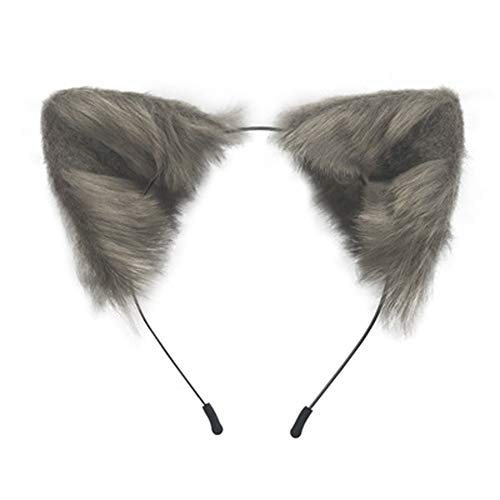 SMILETERNITY Handgefertigte Fuchs-Wolf-Katzenohren, Kopfbedeckung, Kostümzubehör für Halloween, Weihnachten, Cosplay, Party (Grau) von SMILETERNITY