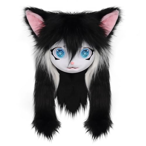 Smileternit Tierkopf-Katzen-Furanzug, Schnittmaske, Halloween, Maskerade, Cosplay, Kostüm, Requisiten, Schwarzweiß Smileternit Tierkopf-Katzen-Furanzug, Schnittmaske, Halloween, Maskerade, Cosplay, Kostüm, Requisiten, Schwarzweiß von SMILETERNITY