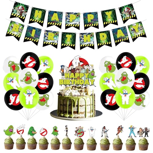 SMLHPARTY Geburtstag Luftballons Party Deko Set mit Happy Birthday Banner, 18 Latexballons, 12 kleine Kuchen Toppers, 1 große Kuchen Topper in Grün von SMLHPARTY