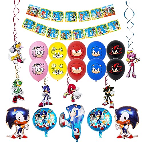 Geburtstag Deko Sonic The Hedgehog Luftballons Sonic Geburtstagsdeko Sonic Geburtstag Banner Sonic Hängen Wirbel Dekorationen Sonic Geburtstag Party von SMLHPARTY