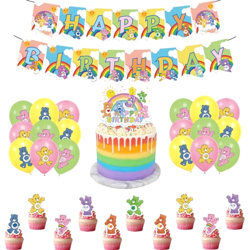 Care Bears Geburtstagsdeko - Glücksbärchi Luftballons, Kuchentopper, Regenbogenbären Girlande für Kindergeburtstag von SMLHPARTY