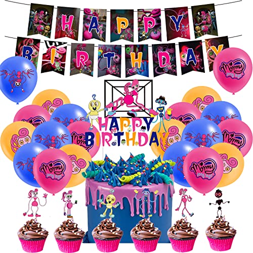 SMLHPARTY Geburtstag Party Deko: Luftballons, Kuchen Deko Girlande & Geburtstagsbanner - Blau, Rosa, Gold - Regenbogenmuster - Ideal für Kindergeburtstage, Picknicks & Familienfeiern von SMLHPARTY