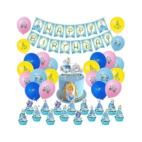 rosepartyh Geburtstag Cinderella Luftballons Dekorationen Alles Gute Zum Banner Kuchendeko für Aschenputtel von SMLHPARTY