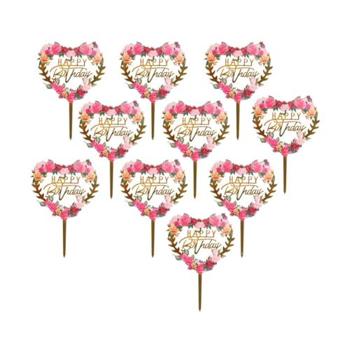 Tortendeko 10 Stück Cake Toppers set Kuchendekoratio Kuchenaufsätze Tortenaufsatz Tortenbanner Blumenkuchen Dekoration Acryl Geburtstagsdeko für Mädchen Kinder Mutter Hochzeit Party von SMTCM