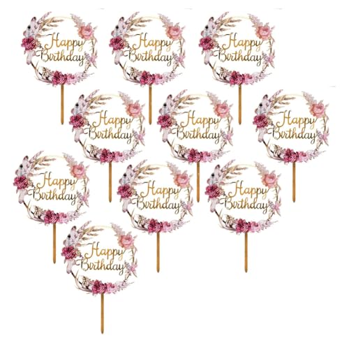 Tortendeko 10 Stück Cake Toppers set Kuchendekoratio Kuchenaufsätze Tortenaufsatz Tortenbanner Blumenkuchen Dekoration Acryl Geburtstagsdeko für Mädchen Kinder Mutter Hochzeit Party von SMTCM