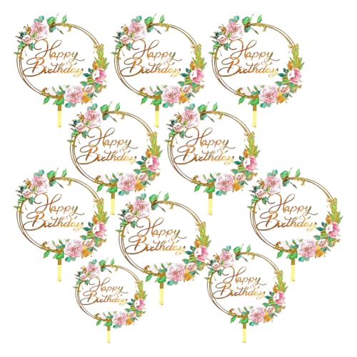 Tortendeko 10 Stück Cake Toppers set Kuchendekoratio Kuchenaufsätze Tortenaufsatz Tortenbanner Blumenkuchen Dekoration Acryl Geburtstagsdeko für Mädchen Kinder Mutter Hochzeit Party von SMTCM