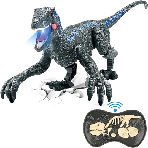 SNADER Dinosaurier Ferngesteuert Leuchtend, Dinosaurier Spielzeug 2.4G RC Elektrospielzeug, Dino Spielzeug mit Gehen und Brüllen T-Rex Kopfschüttelfunktionen Für Jungen Mädchen von SNADER