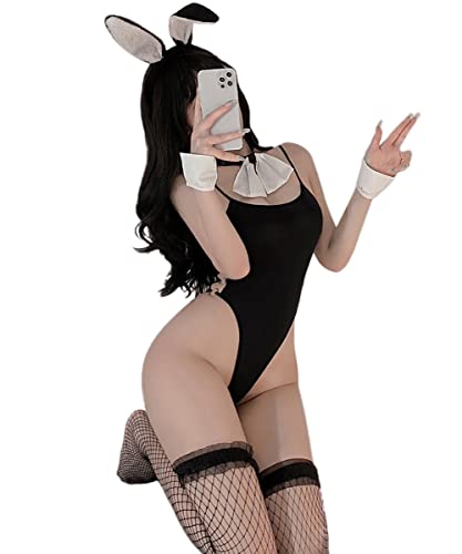 SNOMYRS Damen Bunny Girl Dessous Sexy Senpai Cosplay Anime Rollenkostüm Bodysuit Einteiler, Einheitsgröße, Schwarz von SNOMYRS