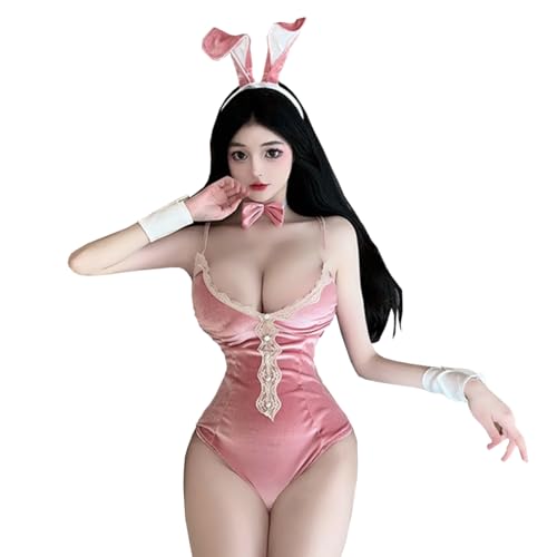 SNOMYRS Bunny Anzug Sexy Anime Cosplay Dessous Set Teddy Bodysuit Kawaii Naughty Crotchless Halloween Kaninchen Kostüm Einteilig von SNOMYRS
