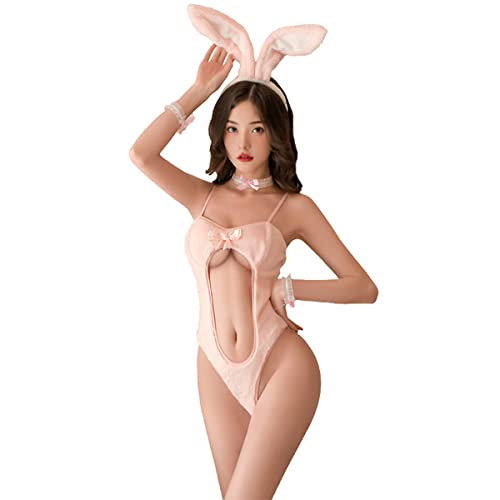 SNOMYRS Damen Dessous Sexy Hase Mädchen Outfit Anime Kaninchen Cosplay Kostüm Set für Damen Rosa, rose, One size von SNOMYRS