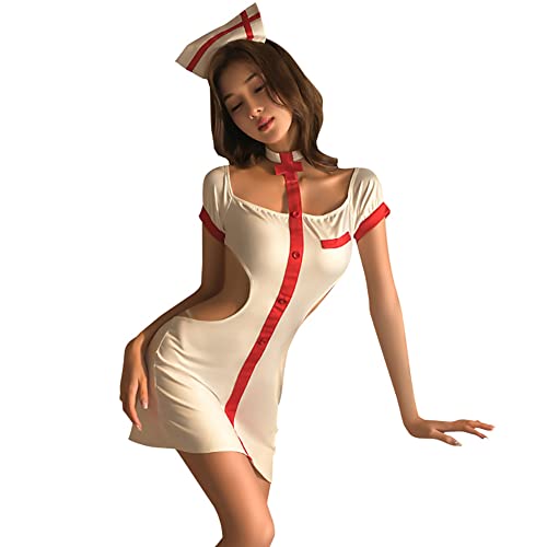 SNOMYRS Damen Sexy Dessous Cosplay Krankenschwester Kostüm Freches Halloween Krankenschwester Kleid Uniform Babydoll von SNOMYRS