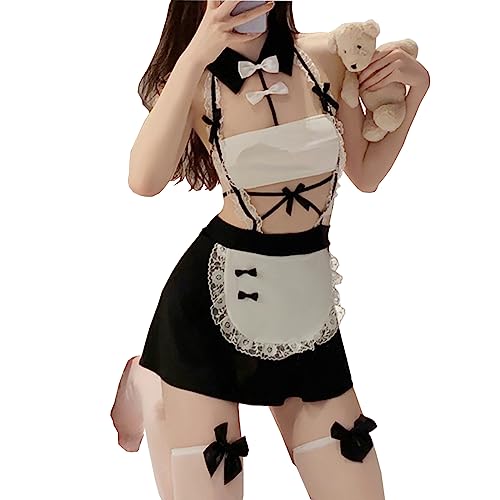 SNOMYRS French Maid Outfit Kawaii Dessous Fliege Maid Lingerie Set Anime Cosplay Dessous Spitze Schürze Halloween Kostüme von SNOMYRS