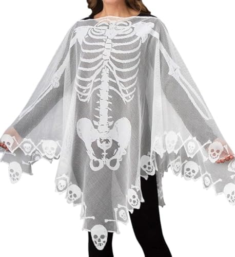 SNOMYRS Halloween Kostüme für Frauen Skelett Cape Plus Größe Poncho Spitze Schal Plus Größe 57x57 Zoll Weiß SNOMYRS Halloween Kostüme für Frauen Skelett Cape Plus Größe Poncho Spitze Schal Plus Größe 57x57 Zoll Weiß von SNOMYRS