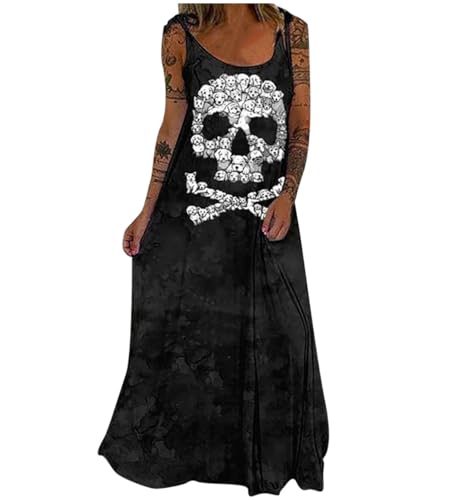 SNOMYRS Halloween Skelett Langes Kleid Skelettkostüm für Damen Ärmelloses Geisterbraut Cosplay Karneval Bodenlanges Dress von SNOMYRS