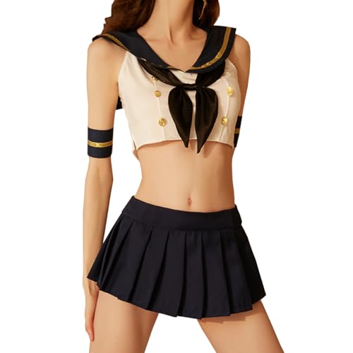 SNOMYRS Sexy Cosplay Dessous Outfit Mini Sailor Suit Tie Top Navy Blue One Size von SNOMYRS