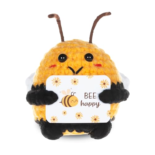 SNONESIY Bee Happy Biene,Biene Kuscheltier,Biene Stofftier,Bee Happy,Pocket Hug Biene Glücksbringer Geschenke Mit Karten Können für Familie,Freunde und Klassenkameraden von SNONESIY