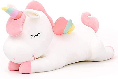 SNOWOLF Einhorn Stofftier Spielzeug Liegen Niedliches weiches Einhorn Plüsch Umarmungskissen mit Regenbogenflügeln Kawaii Spielzeug für Kinder Mädchen (weiß, 30 cm) von SNOWOLF